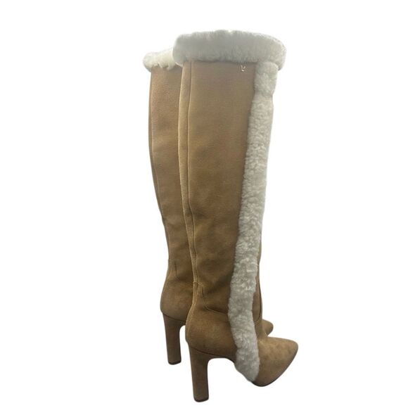 🧧SOLD🧧Larroudé Cindy Hi Faux Fur Boot Knee High Brown Size 7.5 Suede Leather - Picture 3 of 14